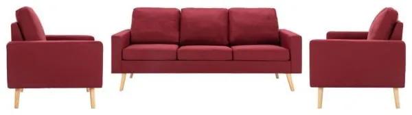 Set de canapele, 3 piese, roșu vin, material textil