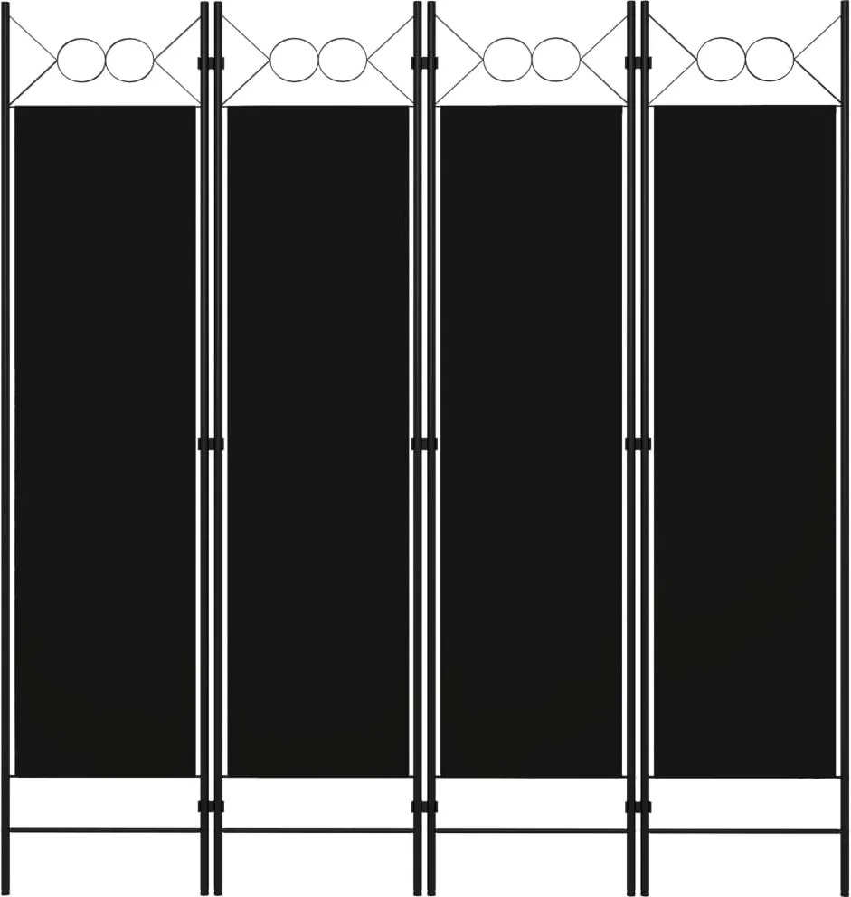 Paravan de camera cu 4 panouri, negru, 160 x 180 cm