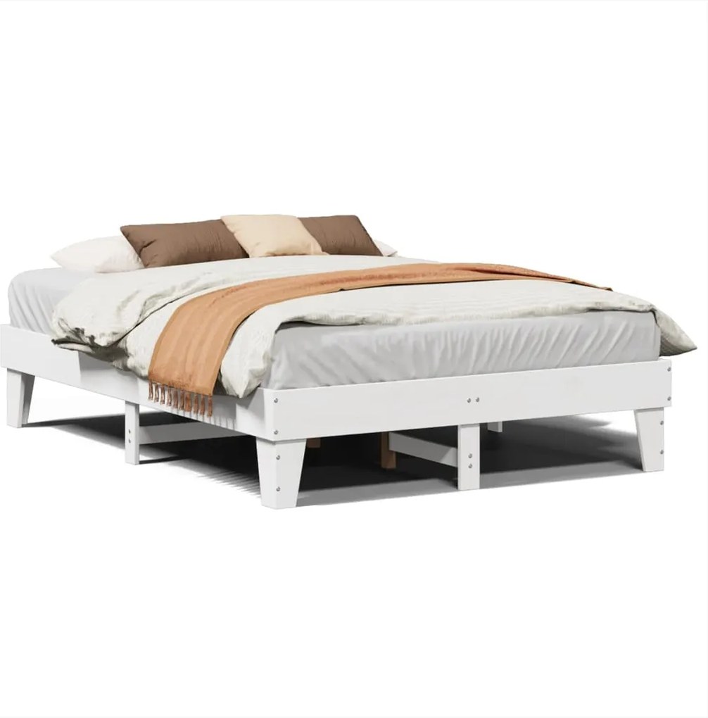 vidaXL Cadru de pat fără saltea, alb, 140x200 cm, lemn masiv pin