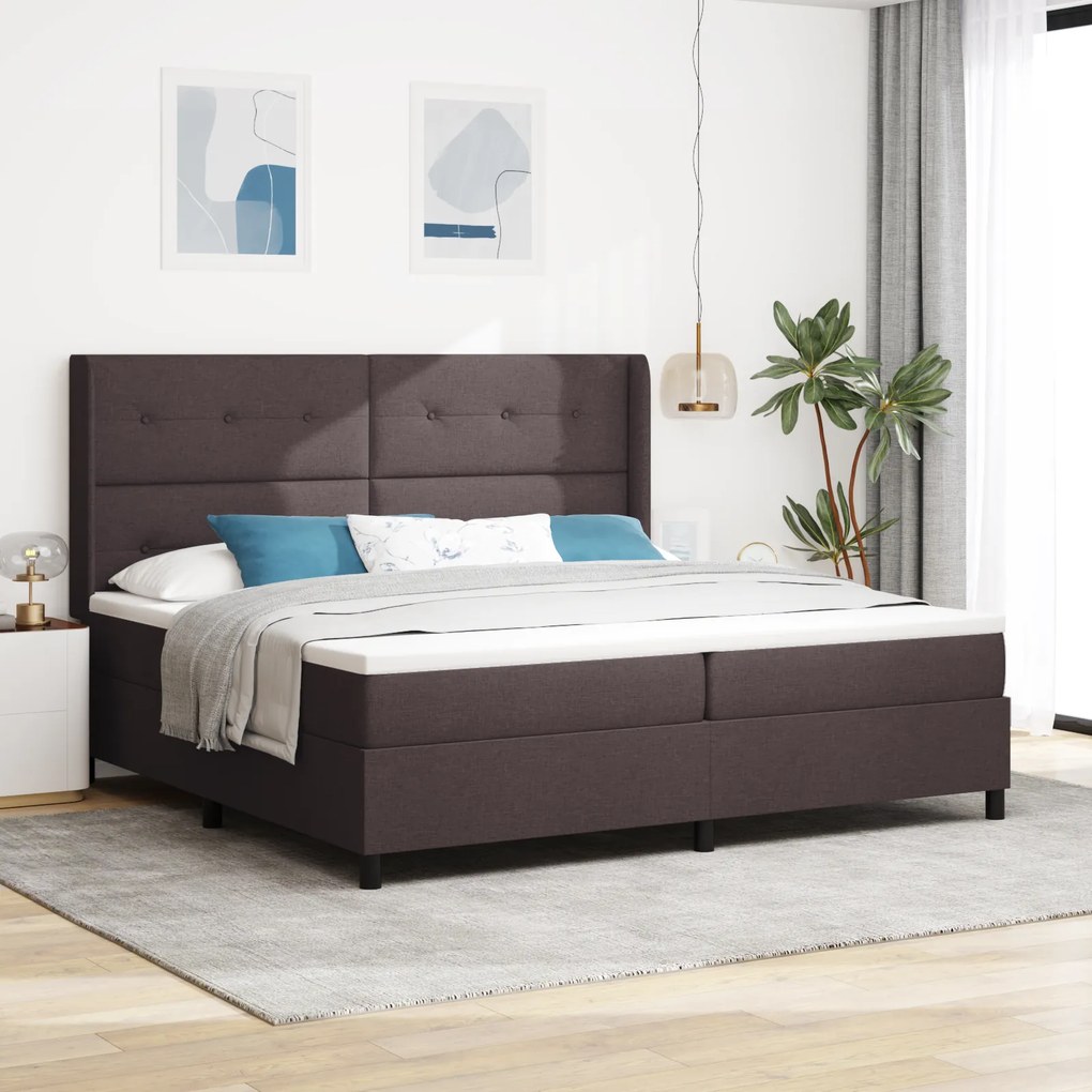vidaXL Pat cu arcuri cu saltea Maro închis 200 x 200 cm țesătură