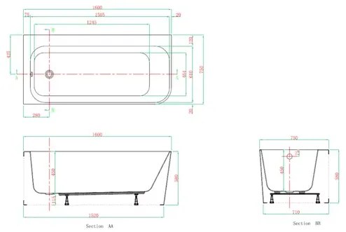 Cada freestanding Kreiner Maggie 160x75 cm finisaj alb stanga lipita de perete BTW