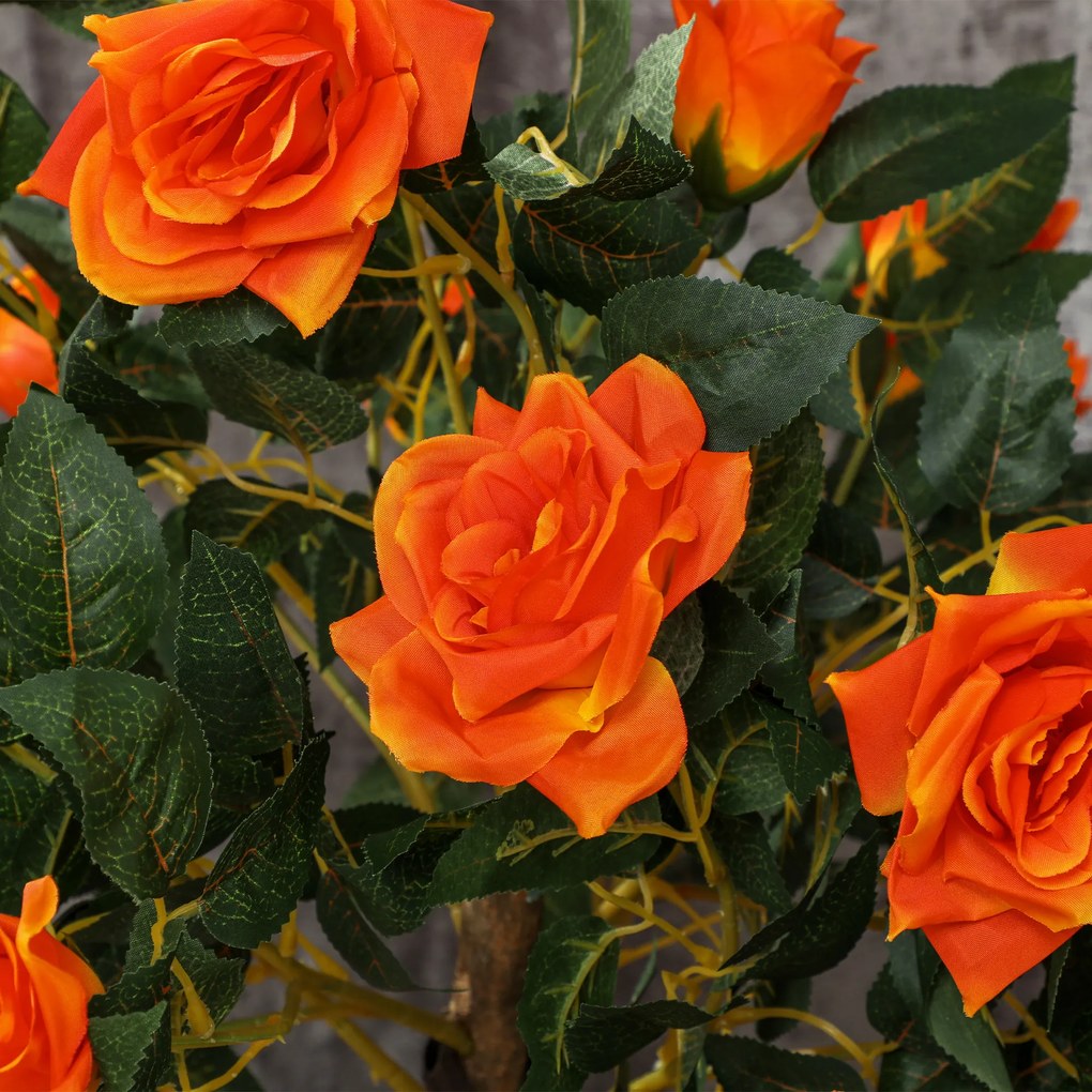 Outsunny Plantă Artificială de Trandafir cu 21 de Flori Ø18x90 cm Portocaliu cu Vas | Aosom Romania