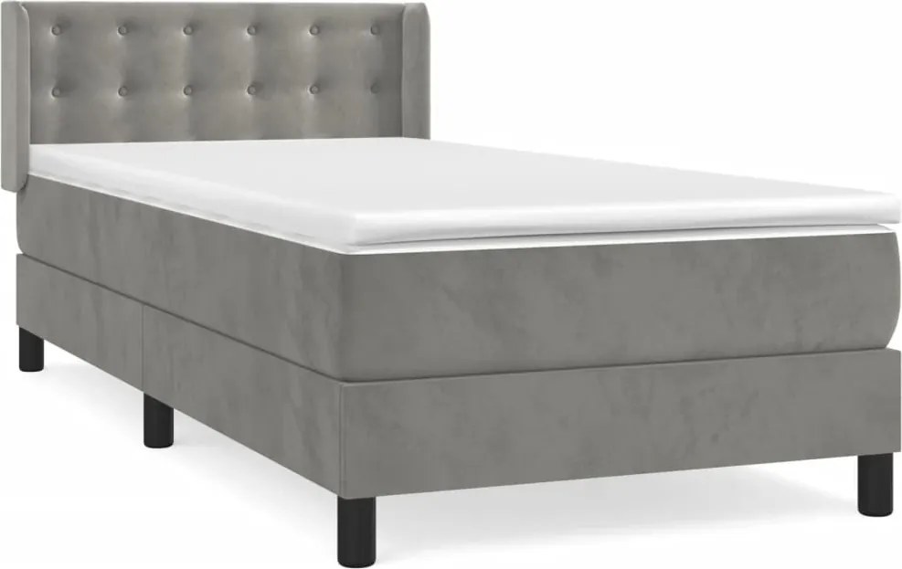 vidaXL Pat continental cu saltea, gri deschis, 80x200 cm, catifea