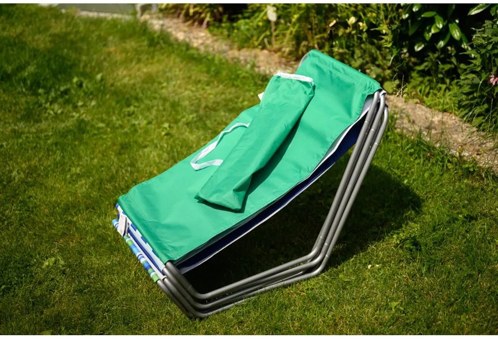 Set de 2 sezlonguri pliante pentru plaja SAND, dungi verzi