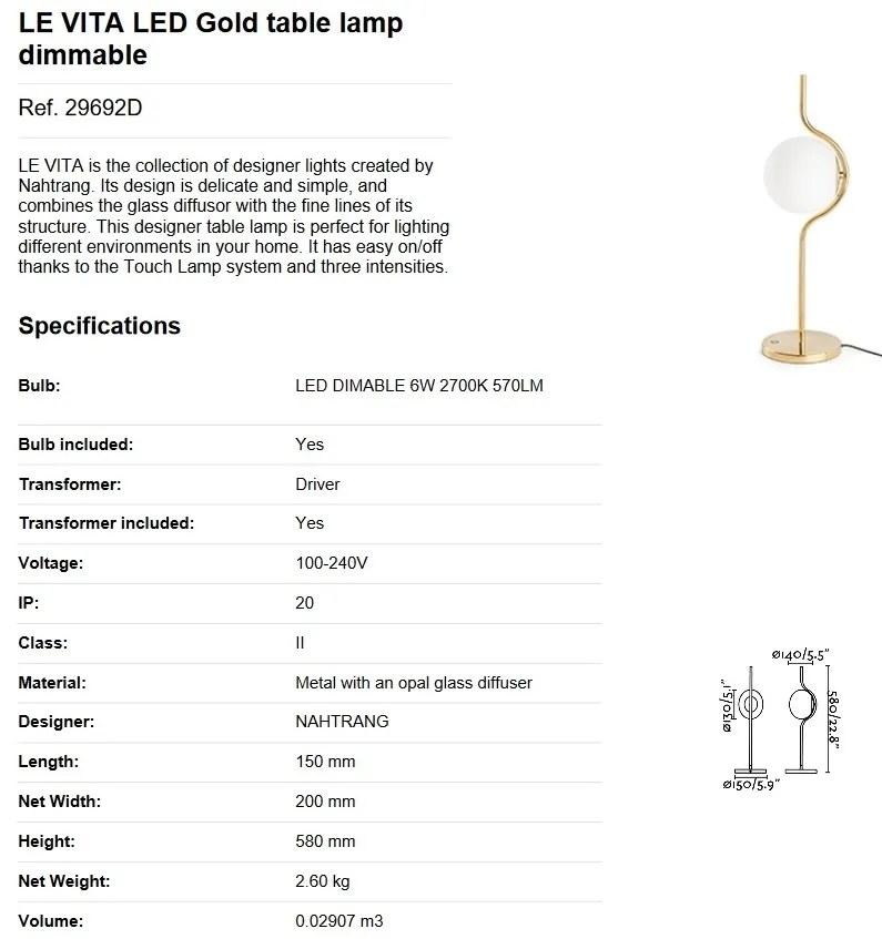 Lampa de masa LED dimabila design modern LE VITA LED Gold 29692D
