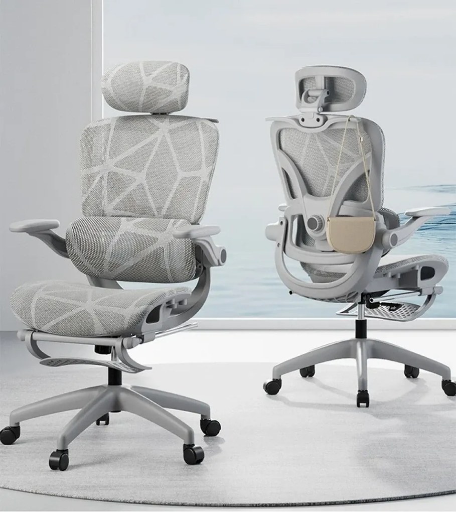 RESIGILAT- ErgoVision Pro – Scaun Ergonomic, Suport Lombar Reglabil, Umeras, Cotiere Rabatabile, Suport pentru Picioare, Mesh, Gri