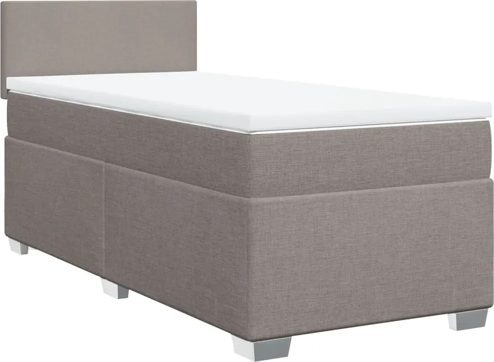 vidaXL Pat box spring cu saltea, gri taupe, 90x190 cm, textil