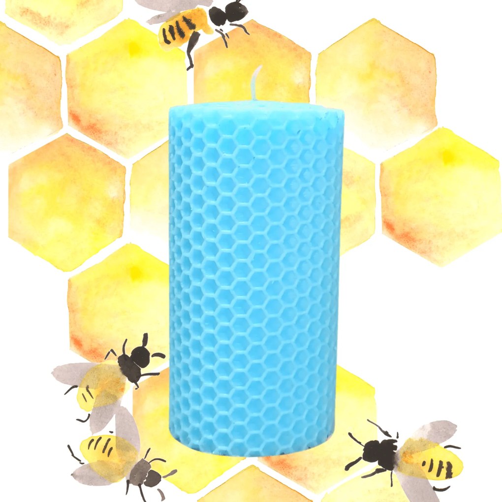 Lumanare Marturie  din Ceara de Albine naturala tip fagure colorat - Albastru deschis 15 cm, 5,5 cm