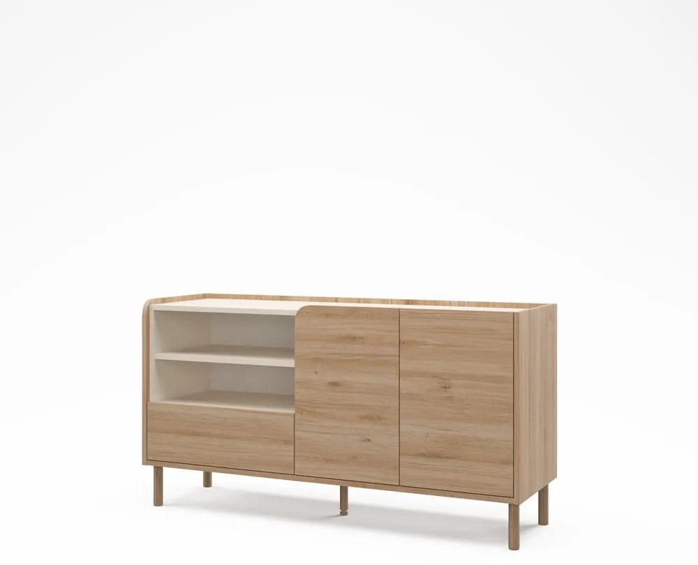 Comodă în culoare naturală cu aspect de lemn de stejar 141x75,5x44 cm Monza – Marckeric