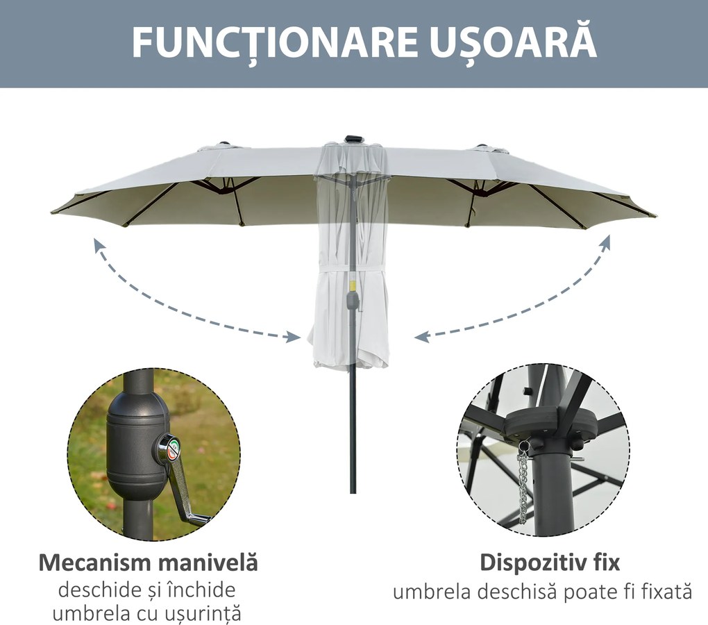 Outsunny Ombrellone da Giardino 4.5m con 48 LED a Energia Solare e Manovella | Aosom Romania