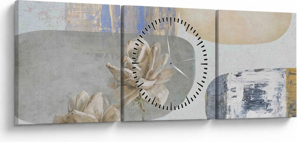 Tablou - Pictură flori și texturi (cu ceas) (90x30 cm)