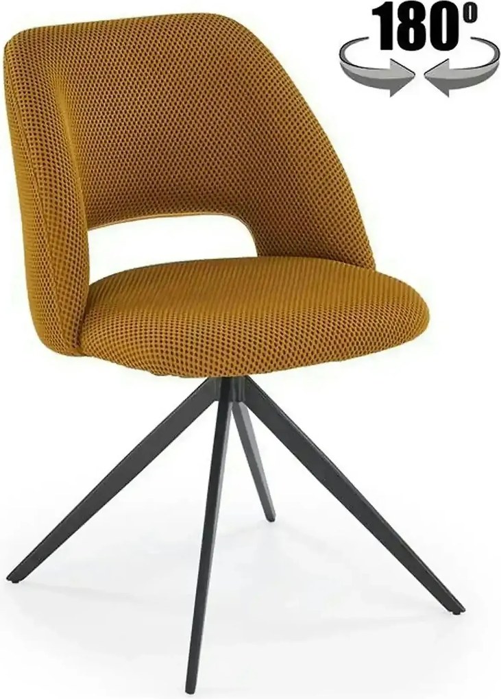 Scaun rotativ K546, galben/negru, panza/metal, 52x60x79 cm