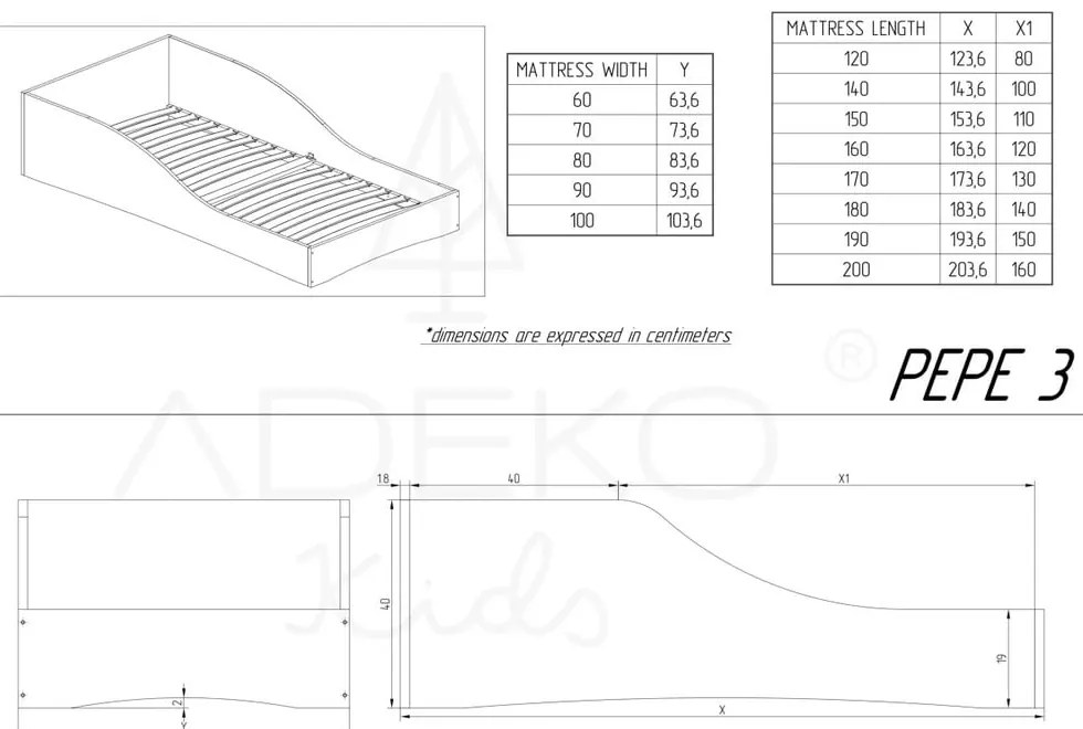 Pat din lemn de pin pentru copii Adeko Pepe Colm, 80 x 200 cm