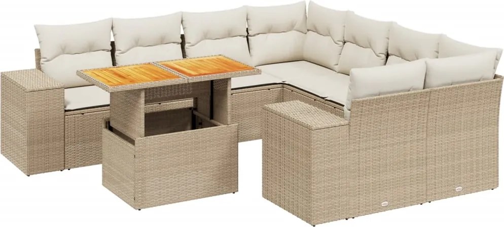 vidaXL Set canapele de grădină, 9 piese, cu perne, bej, poliratan