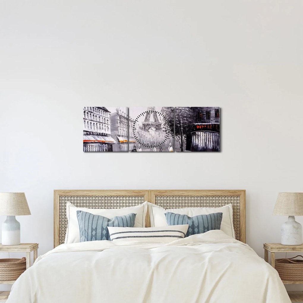 Tablou - Pictură în ulei, Paris (cu ceas) (90x30 cm)