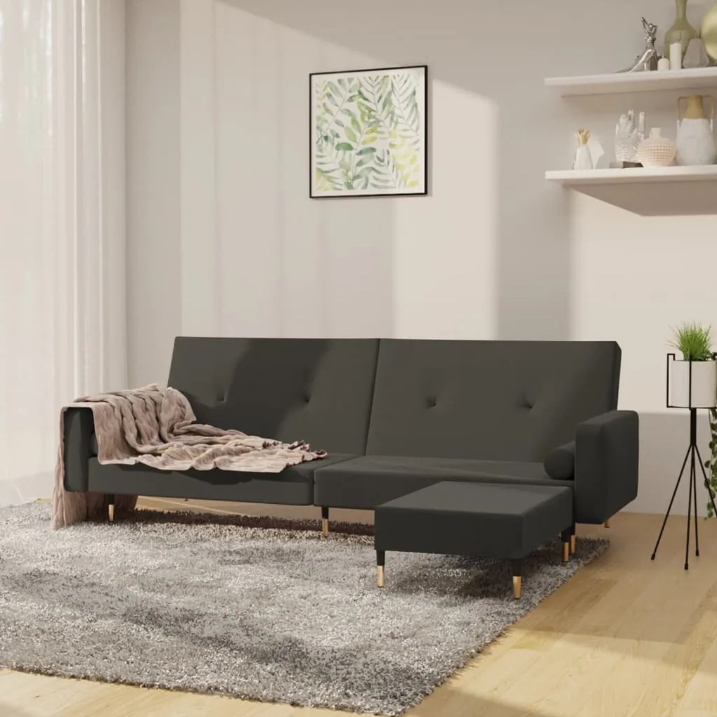 3080525 vidaXL Canapea extensibilă 2 locuri, cu taburet, gri închis, catifea