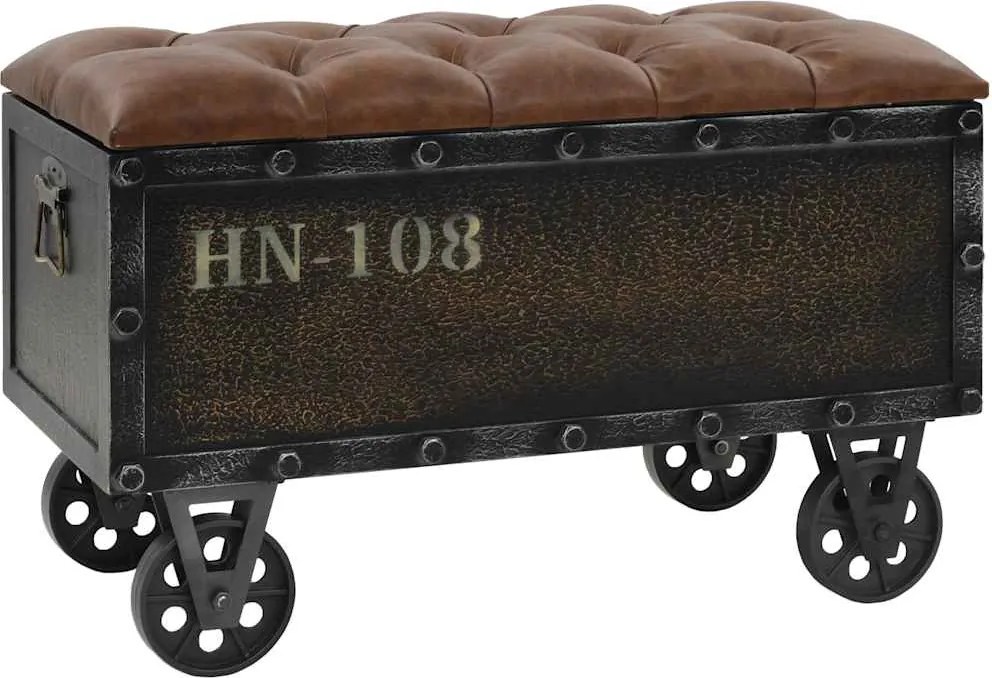 vidaXL Bancă depozitare, lemn masiv și piele artificială 80,5x41x50 cm