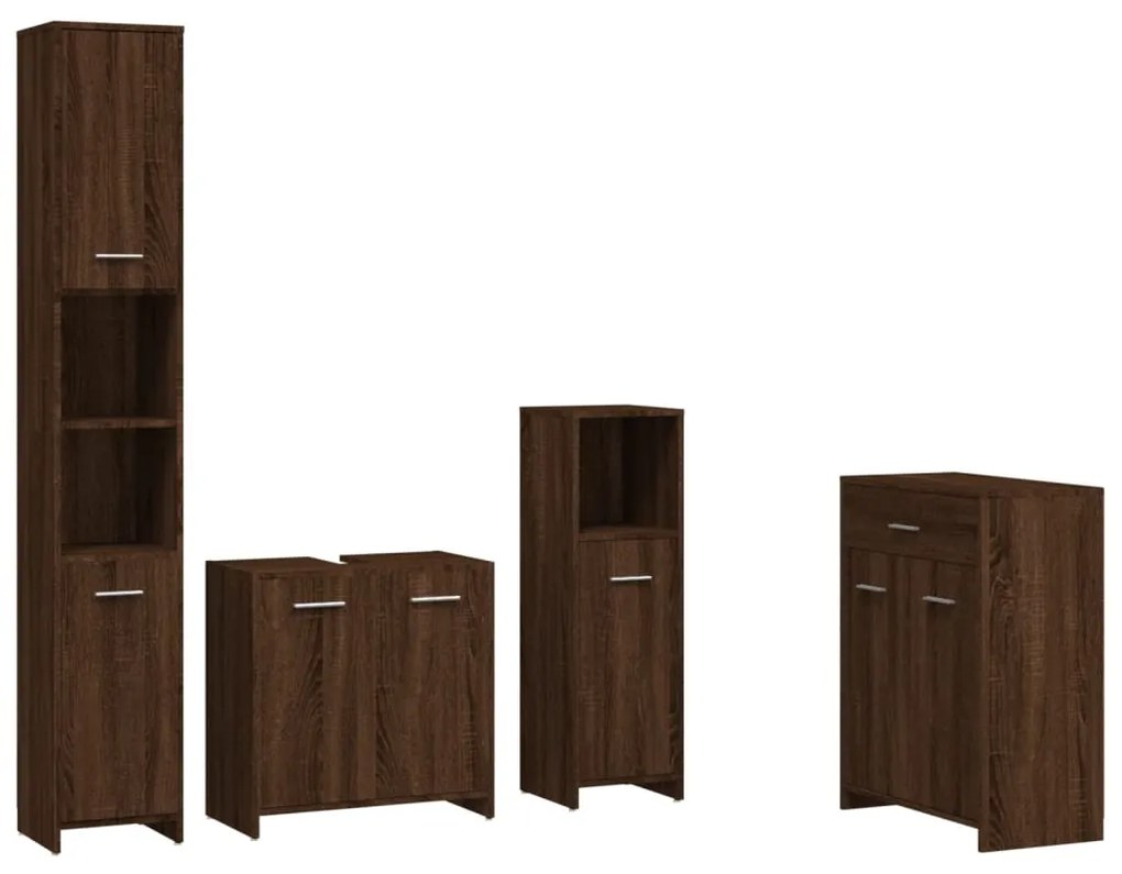 3154411 vidaXL Set mobilier de baie, 4 piese, stejar maro, lemn prelucrat