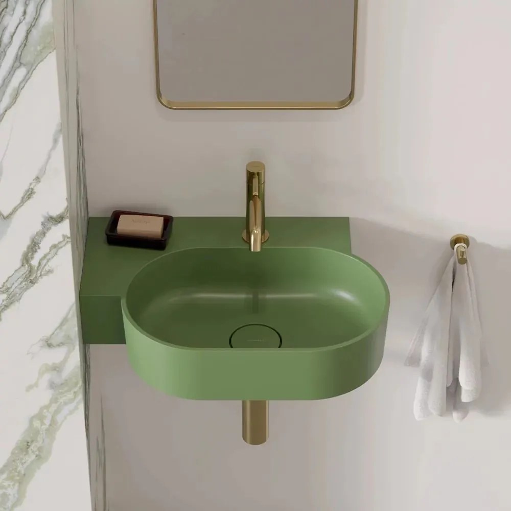 Lavoar suspendat Omnires Ovo M+ finisaj verde mat 55.5 cm stanga