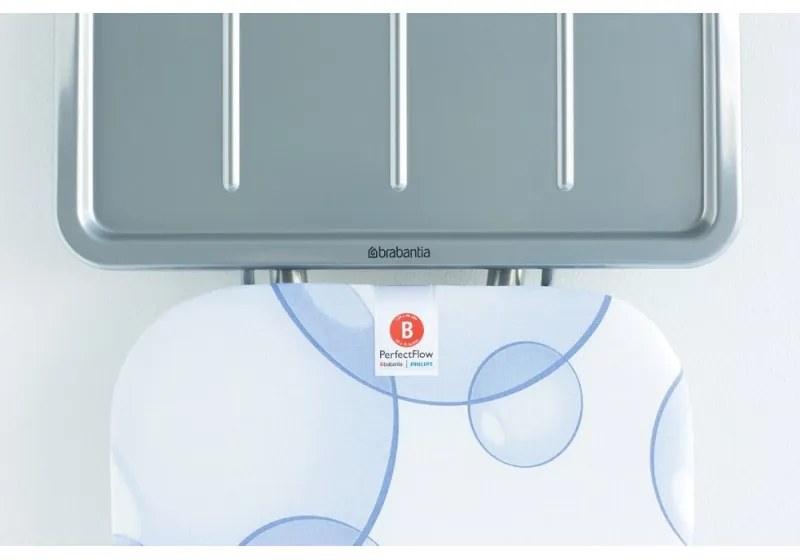 Masa de calcat Brabantia B 90300120, 124x38 cm, 7 pozitii de reglare, Suport generator de abur, PerfectFlow, Alb/Albastru