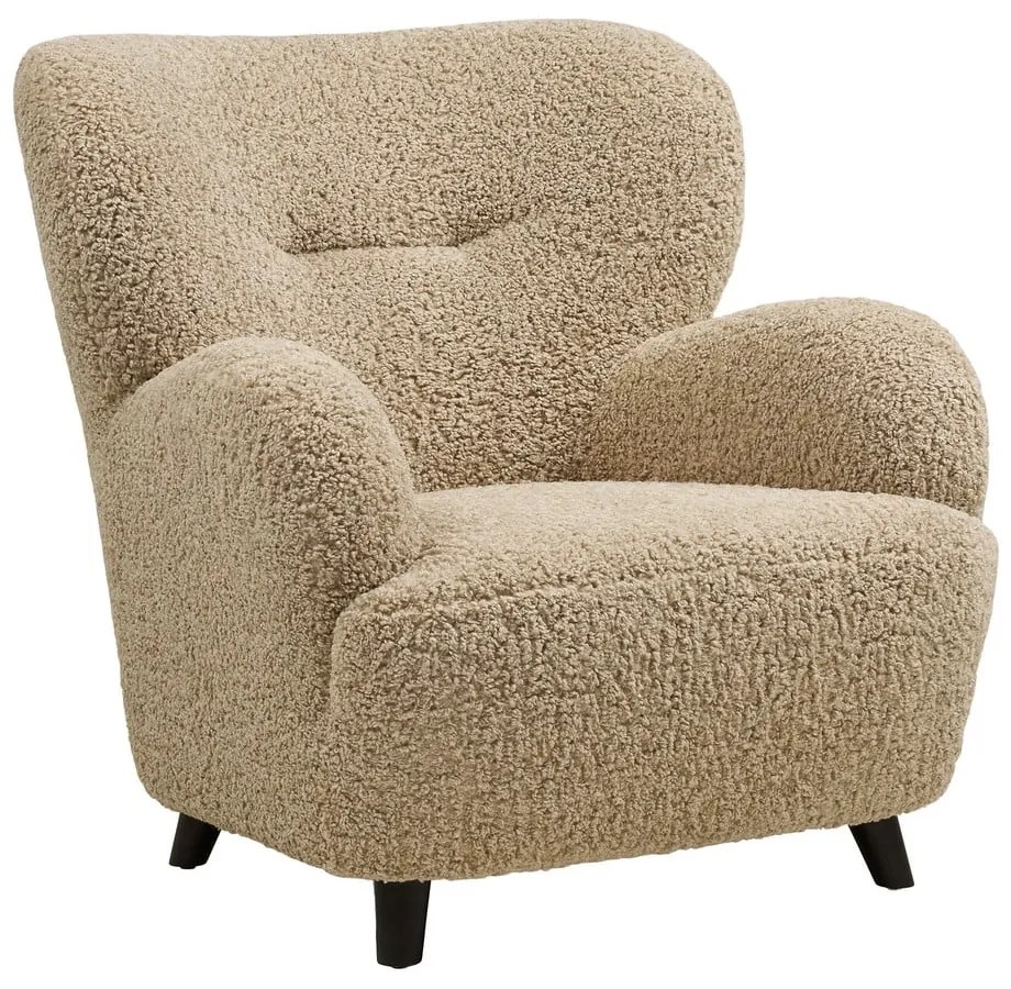 Fotoliu maro deschis cu tapițerie din țesătură bouclé Lunaro – House Nordic