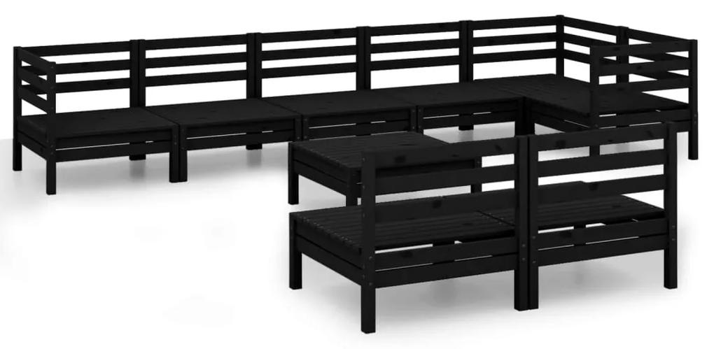 3082893 vidaXL Set mobilier de grădină, 9 piese, negru, lemn masiv de pin