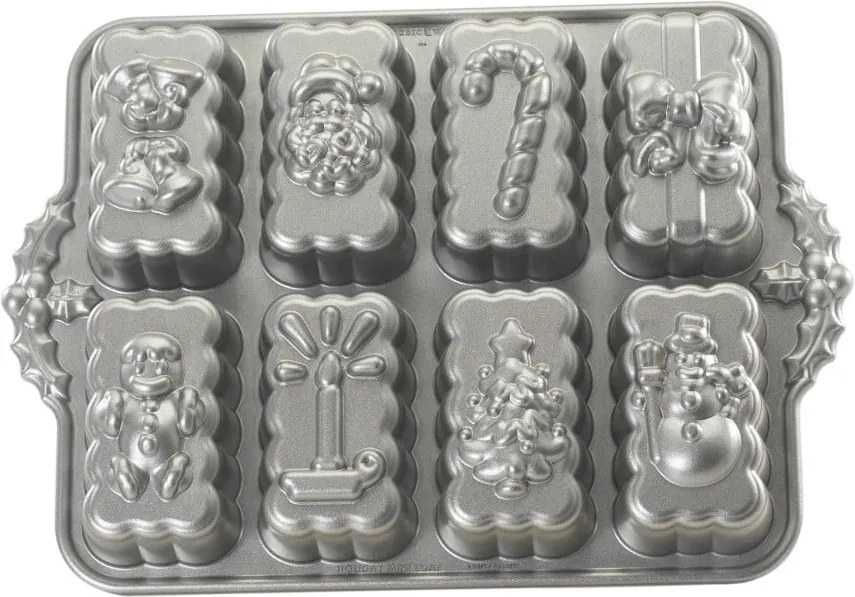Formă pentru 8 prăjiturele Nordic Ware Christmas, 1,4 l, argintiu