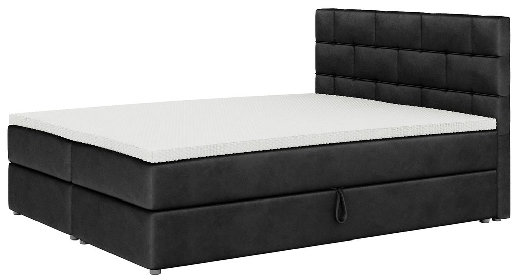 Pat matrimonial Boxspring 140x200 cm Waller (cu saltea și somieră) (negru). 1007716