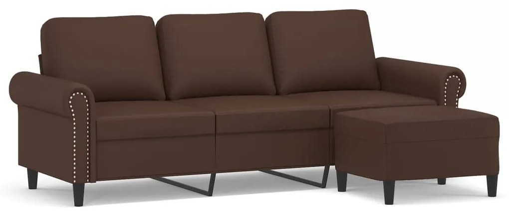 3153619 vidaXL Canapea cu 3 locuri și taburet, maro, 180 cm, piele ecologică