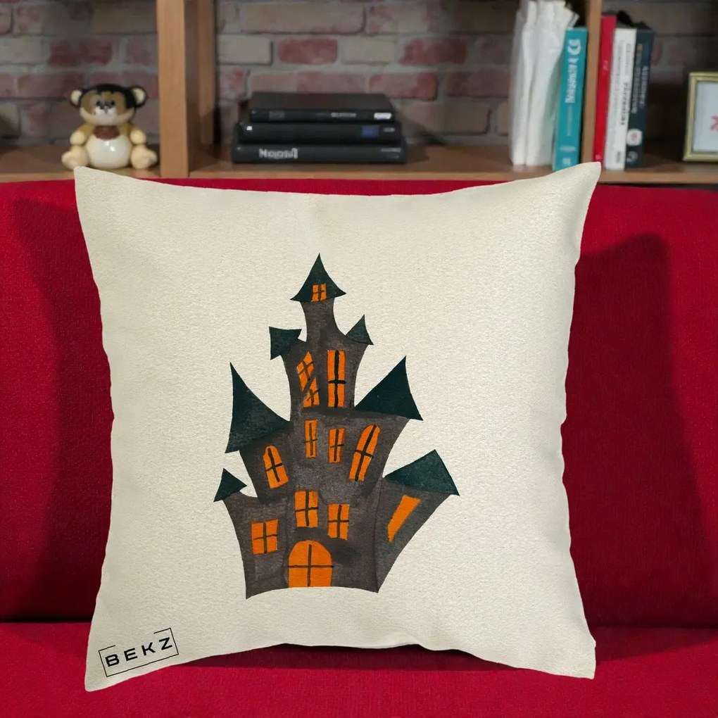 Perna de Halloween Casa Bantuita Minimalista, 40x40 cm cu Umplutura, Ecru, BEKZ