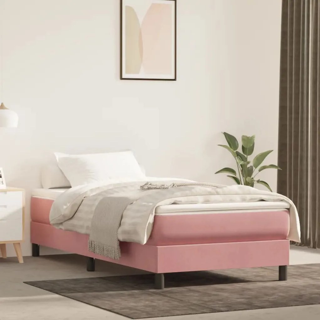 3120747 vidaXL Cadru de pat box spring, roz, 90x190 cm, catifea