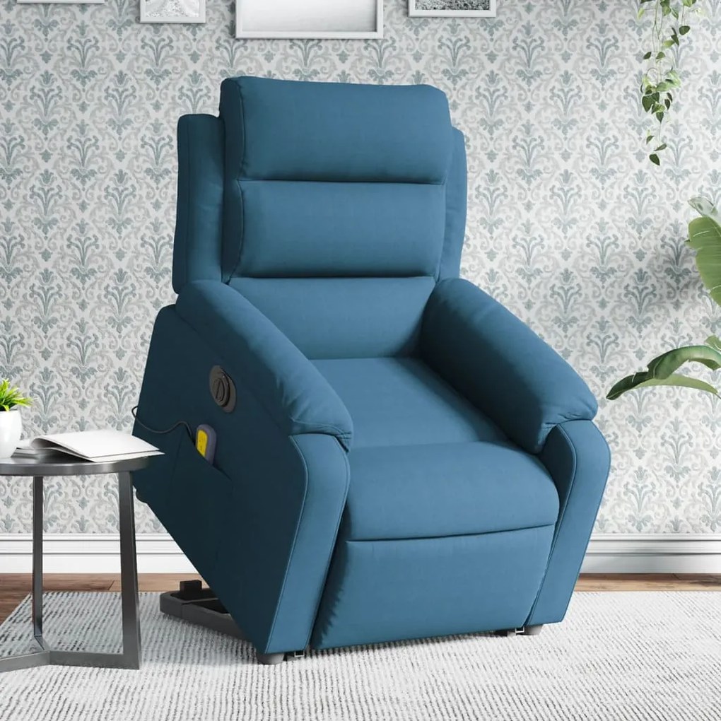 vidaXL Fotoliu electric masaj rabatabil cu ridicare, albastru, catifea