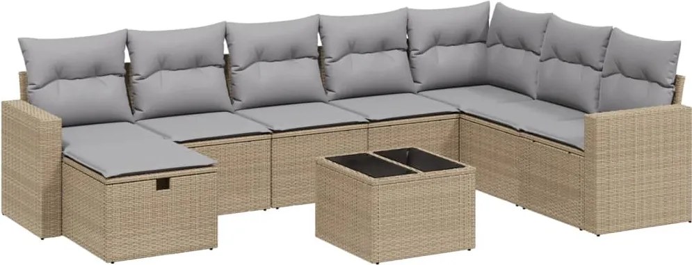 vidaXL Set canapele de grădină, 9 piese, cu perne, bej, poliratan