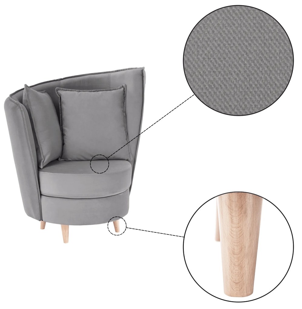 Fotoliu Art Deco, ţesătură Paros de culoare gri deschis / fag, ROUND NEW