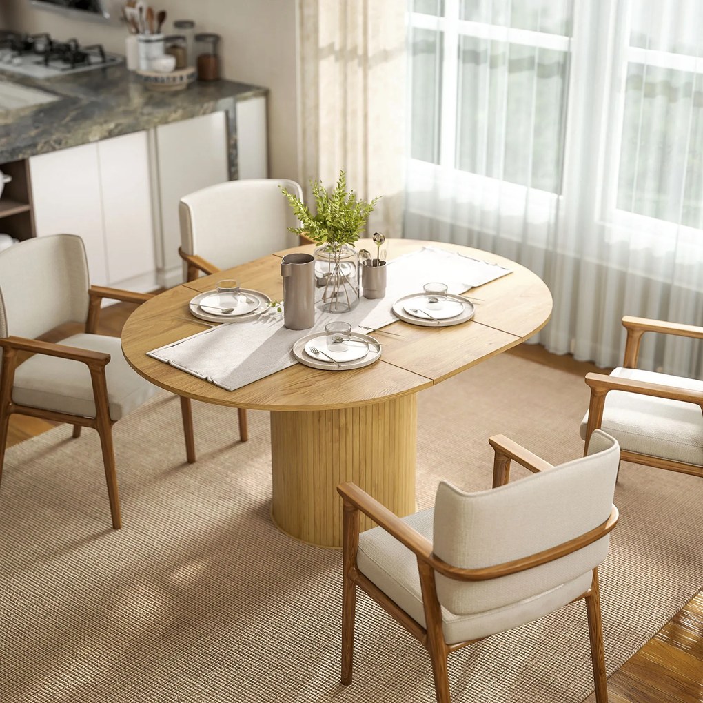 HOMCOM Masă Extensibilă Rotundă pentru 6-8 Persoane, culoare Lemn | Aosom Romania