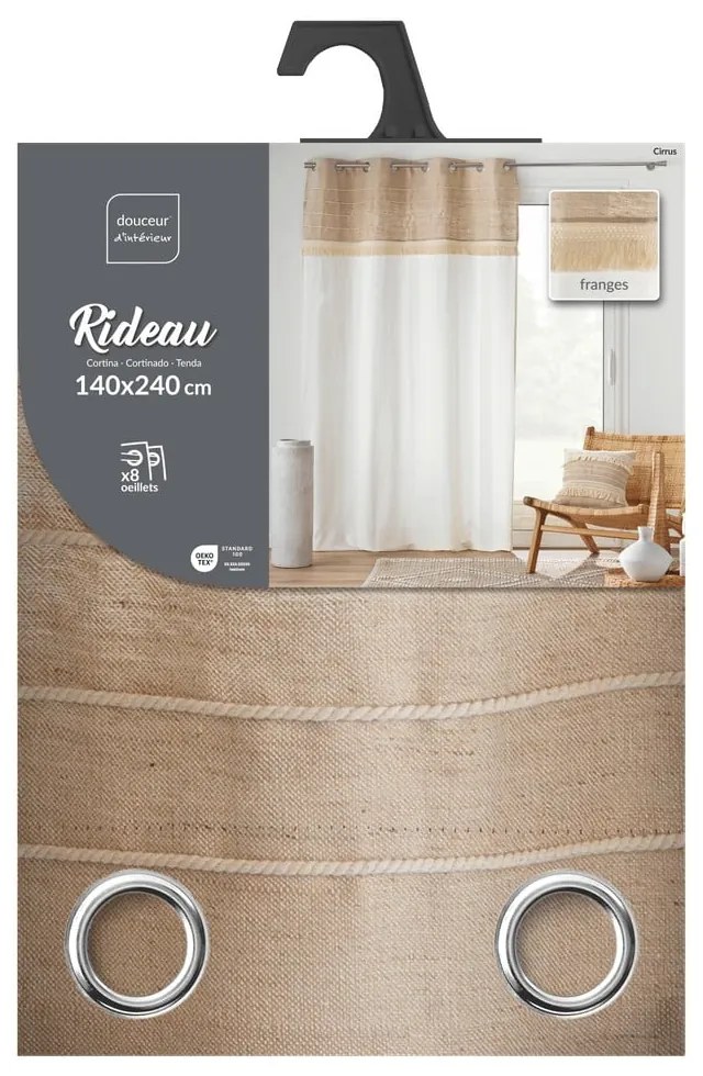 Draperie albă-maro din amestec de iută 140x240 cm Cirrus – douceur d'intérieur