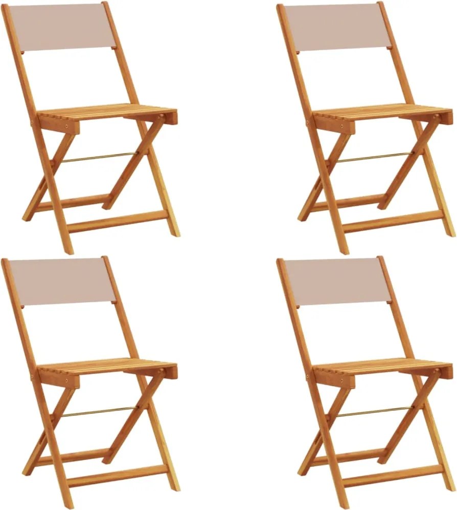 vidaXL Scaune de grădină pliabile 4 buc., textil taupe/lemn masiv