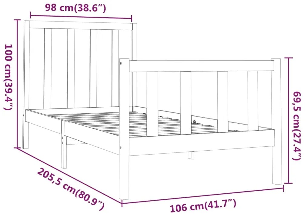 Cadru de pat, alb, 100x200 cm, lemn masiv de pin Alb, 100 x 200 cm