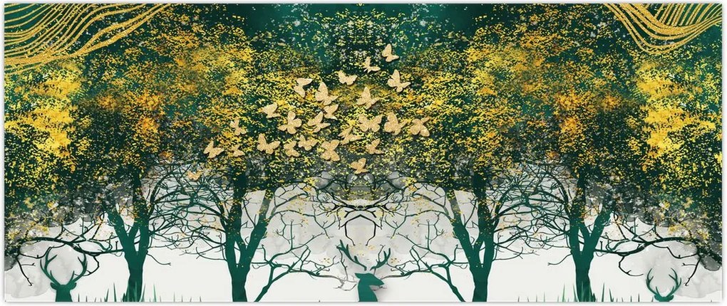 Tablou - Căprioare în pădurea verde (120x50 cm)