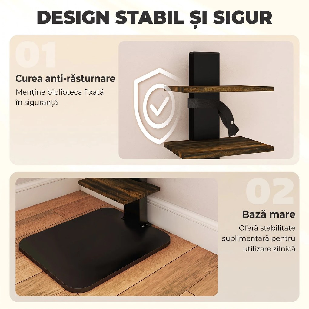 HOMCOM Bibliotecă Tip Turn Multifuncțională cu 11 Rafturi, Maro Rustic | Aosom Romania