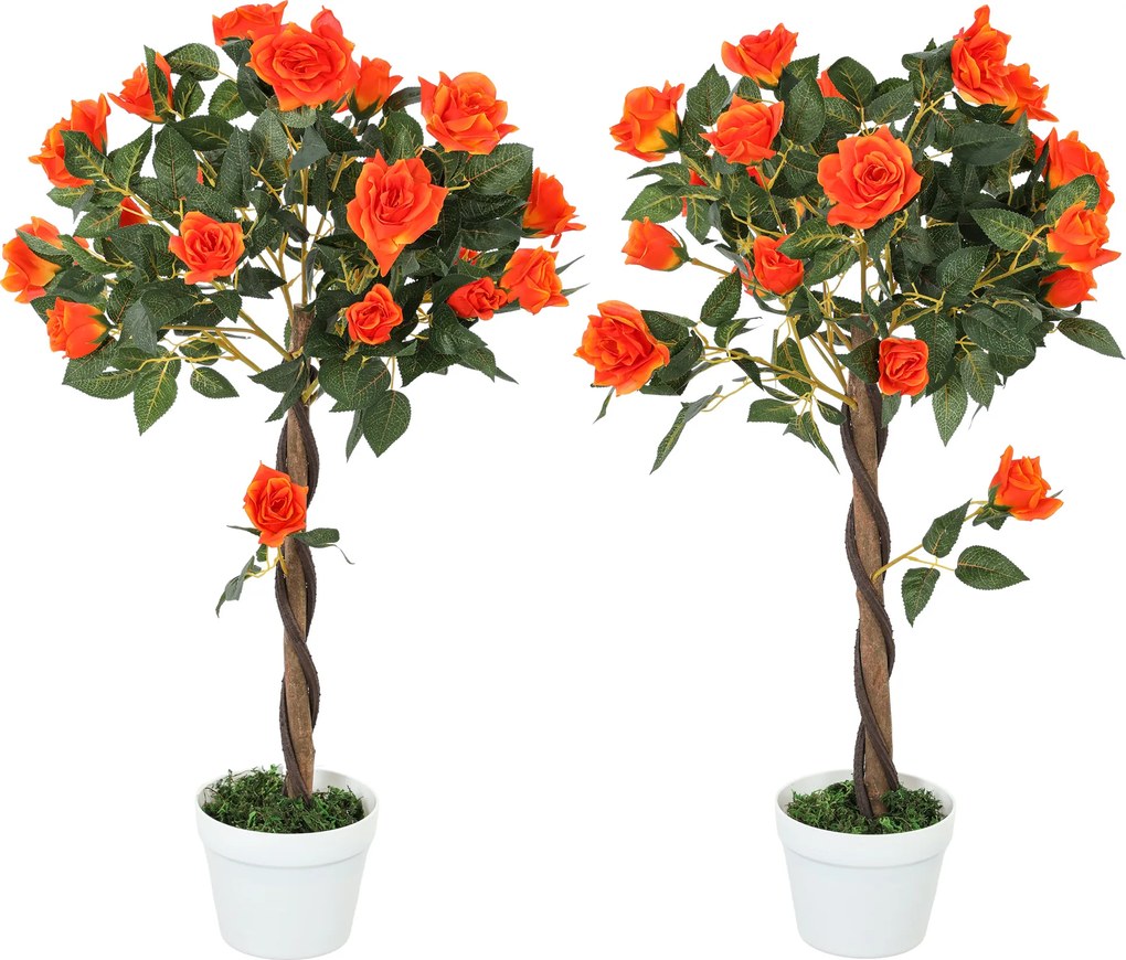 Outsunny Plantă Artificială de Trandafir cu 21 de Flori Ø18x90 cm Portocaliu cu Vas | Aosom Romania