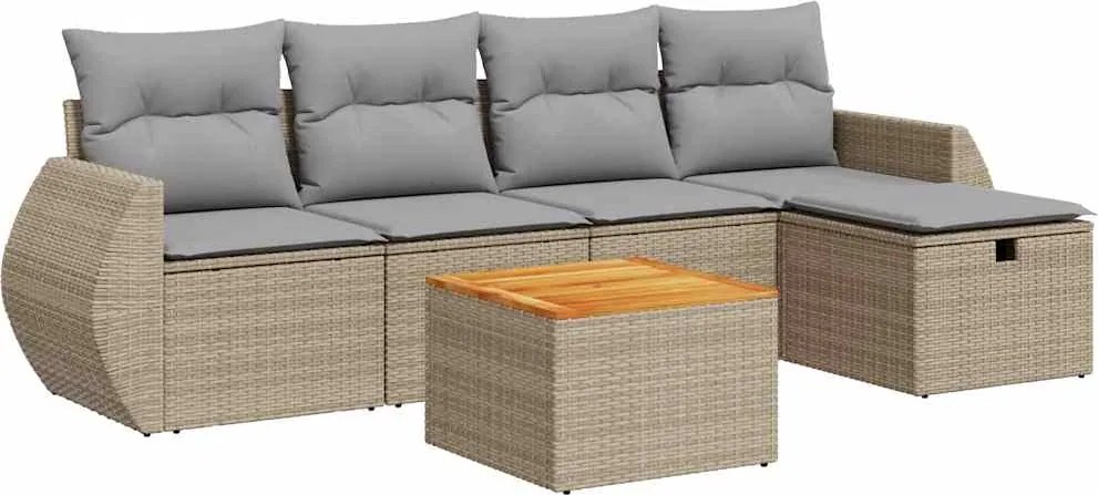 vidaXL Set canapele de grădină cu perne, 6 piese, bej, poliratan