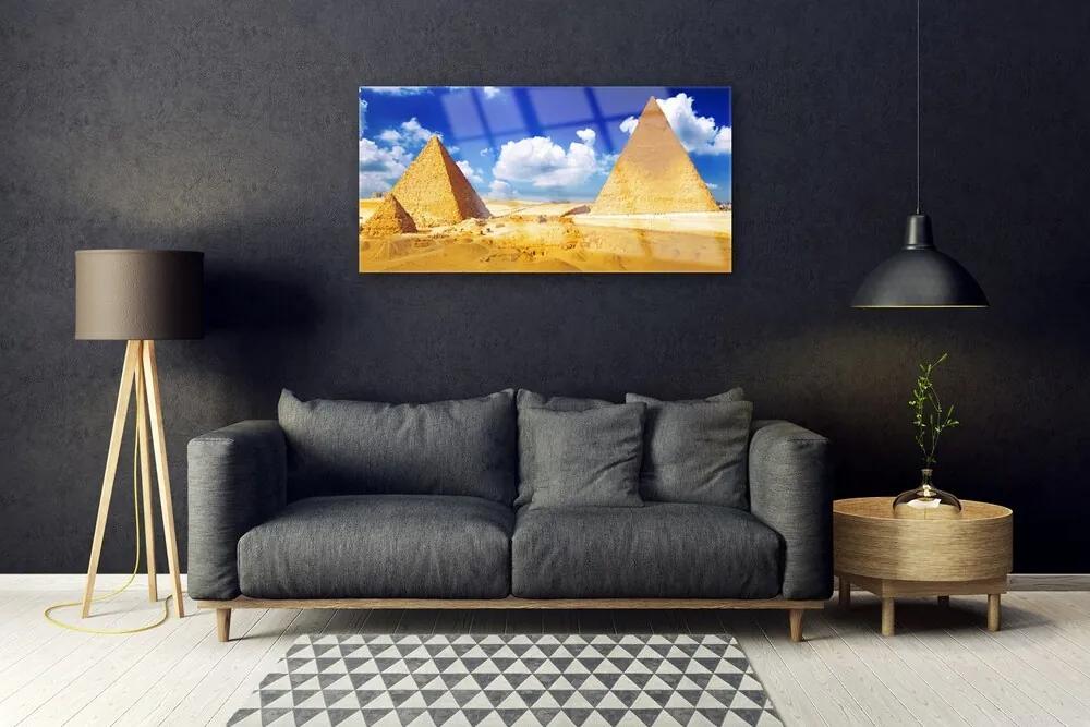 Tablouri acrilice Desert Piramidele Peisaj Galben Albastru