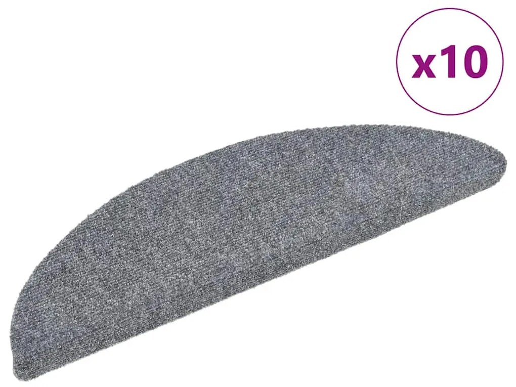 vidaXL Covorașe pentru scări autoadezive, 10 buc., 56x17x3 cm, gri deschis, semirotunde