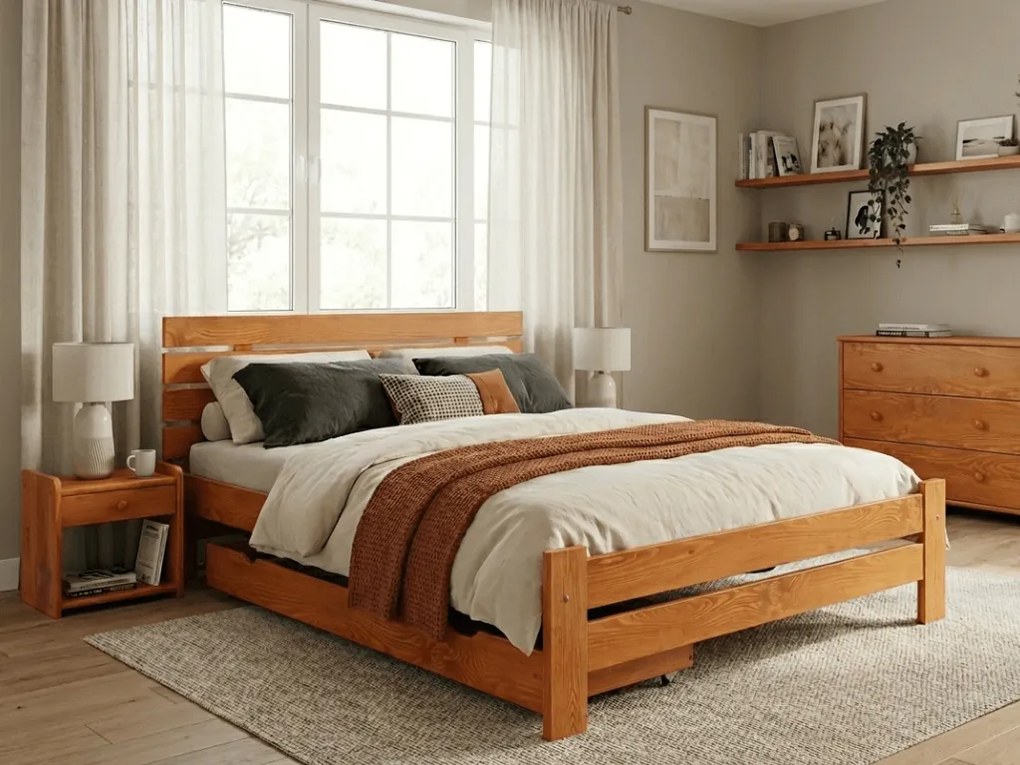 Pat inalt Paris, arin 140x200 cm Saltele: Cu saltele Sommera 18 cm, Somiera pat: Cu lamele drepte