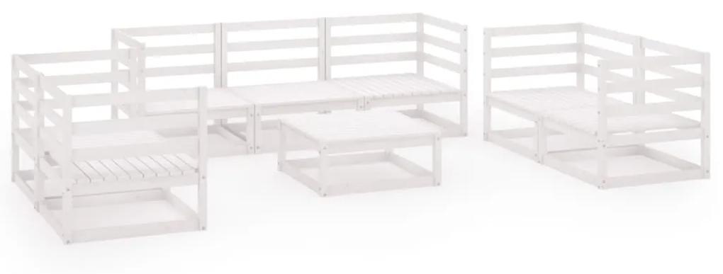 3075455 vidaXL Set mobilier de grădină, 8 piese, alb, lemn masiv de pin