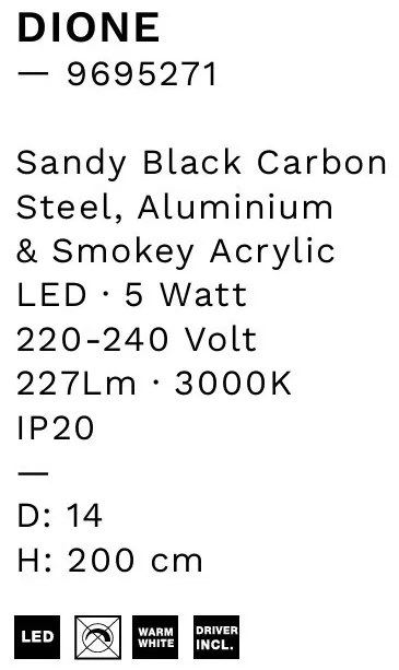 Pendul LED modern, Metal, Negru, Acrilic, DIONE