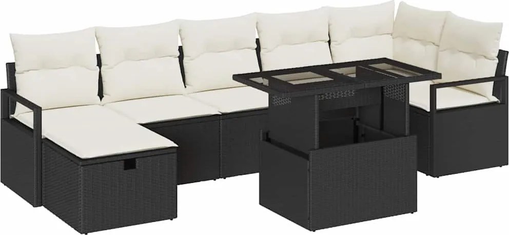 vidaXL Set de canapele pentru grădină cu pernă 8 pcs Negru Rattan poli