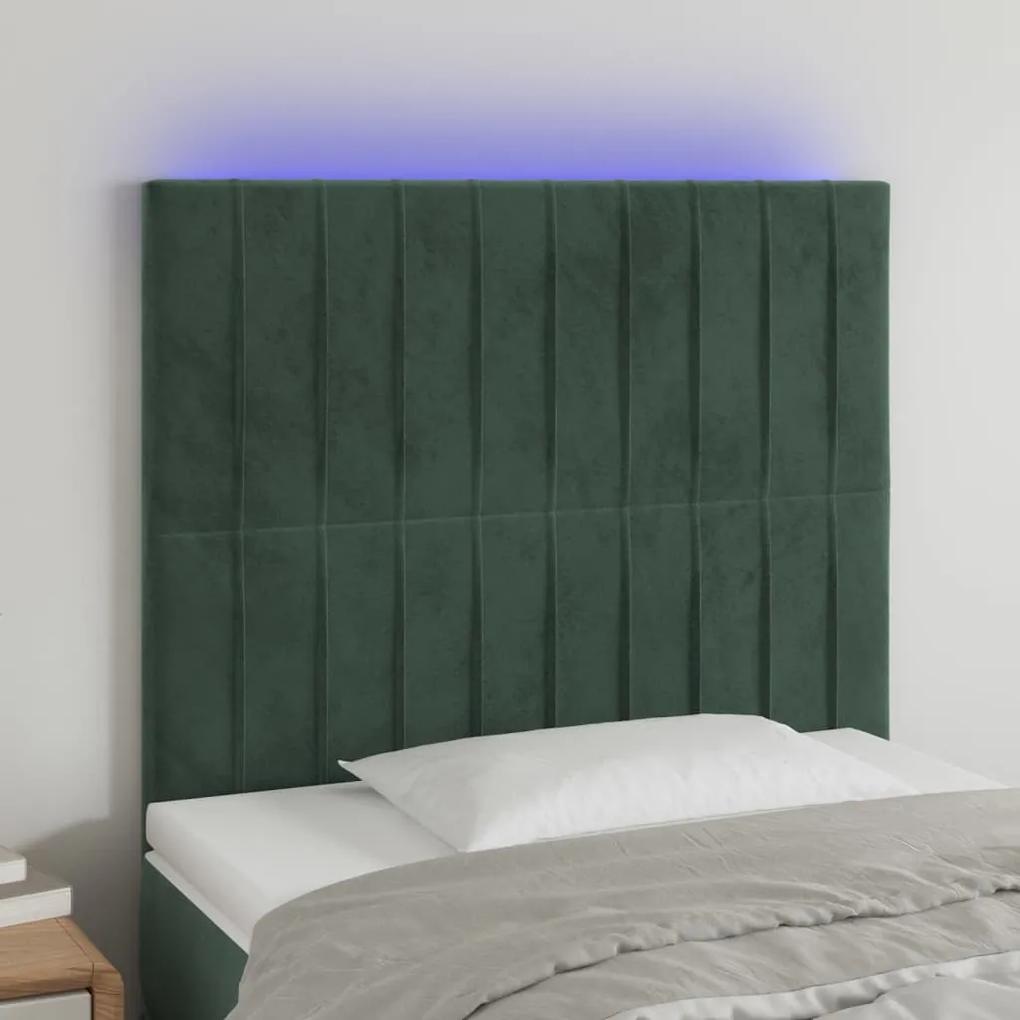 3122701 vidaXL Tăblie de pat cu LED, verde închis, 90x5x118/128 cm, catifea