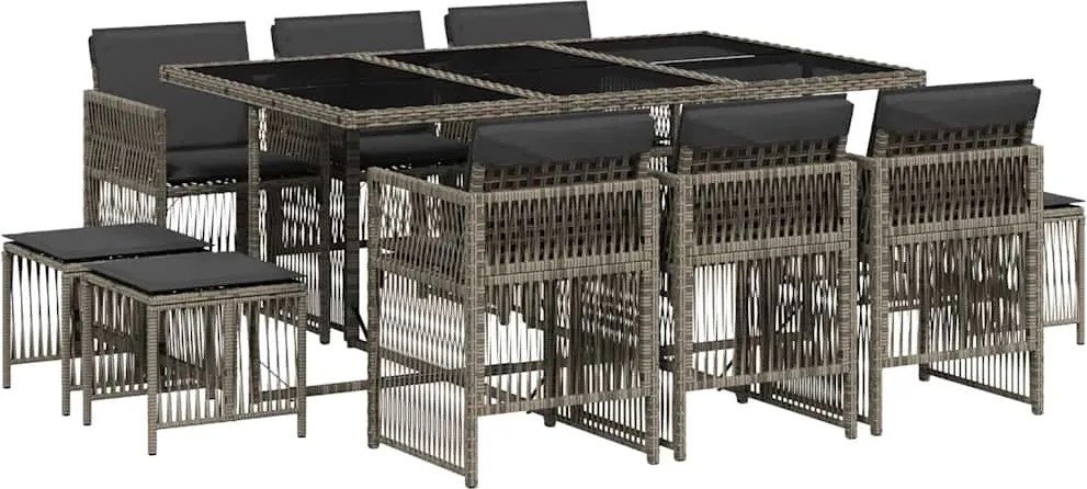 vidaXL Set mobilier de grădină cu perne, 11 piese, gri, poliratan